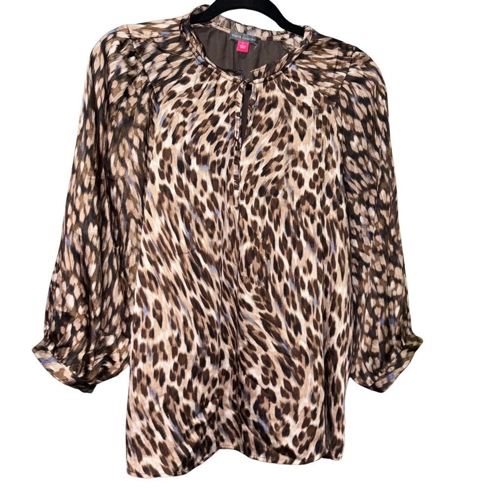 Vince Camuto Browns, Cream and Blue Cheetah Print Relaxed Buttoned Blouse NWOT